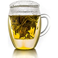 Creano Té de Vidrio &quot-All-In-One&quot- - Taza de Té Grande con Filtro y Tapa de Vidrio | 400ml